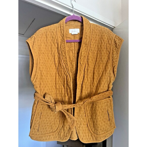Anthropologie Belted Quilted Cotton Vest Size S/M Orange Ochre Fall Layering - Picture 1 of 13
